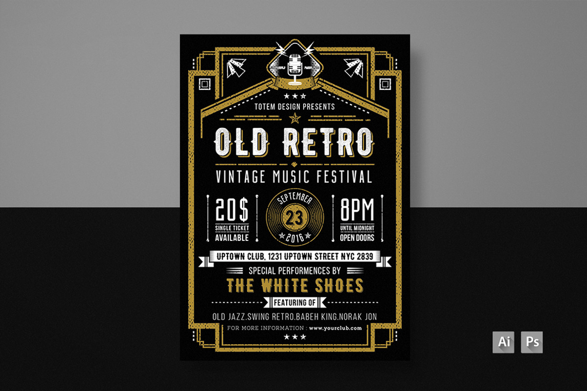 Bundle Retro Music Festival Flyer, a Flyer Template by Totem Design Studio (Photo 2 of 4)