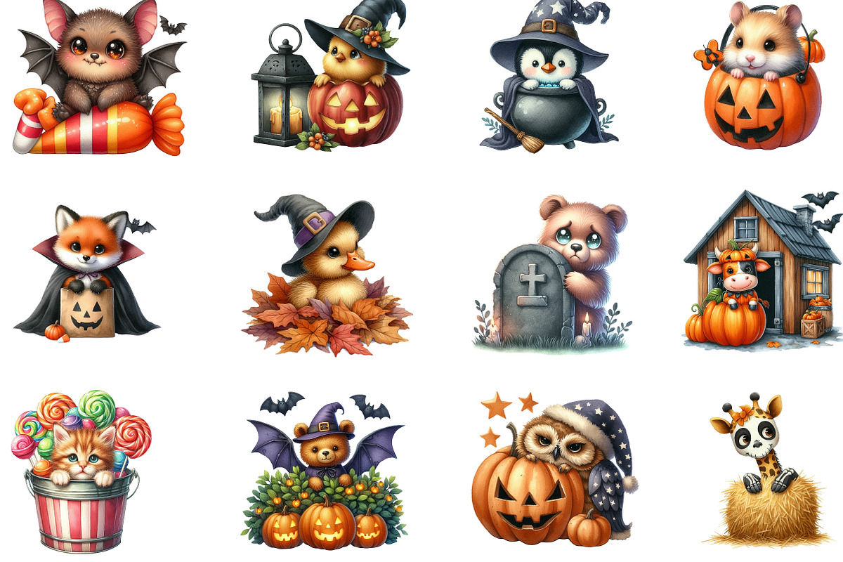 Halloween Cute Peeking Animals PNG, an Illustration by Designking (Photo 2 of 4)