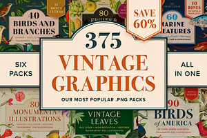 BUNDLE: 375 Vintage Clipart 6-in-1