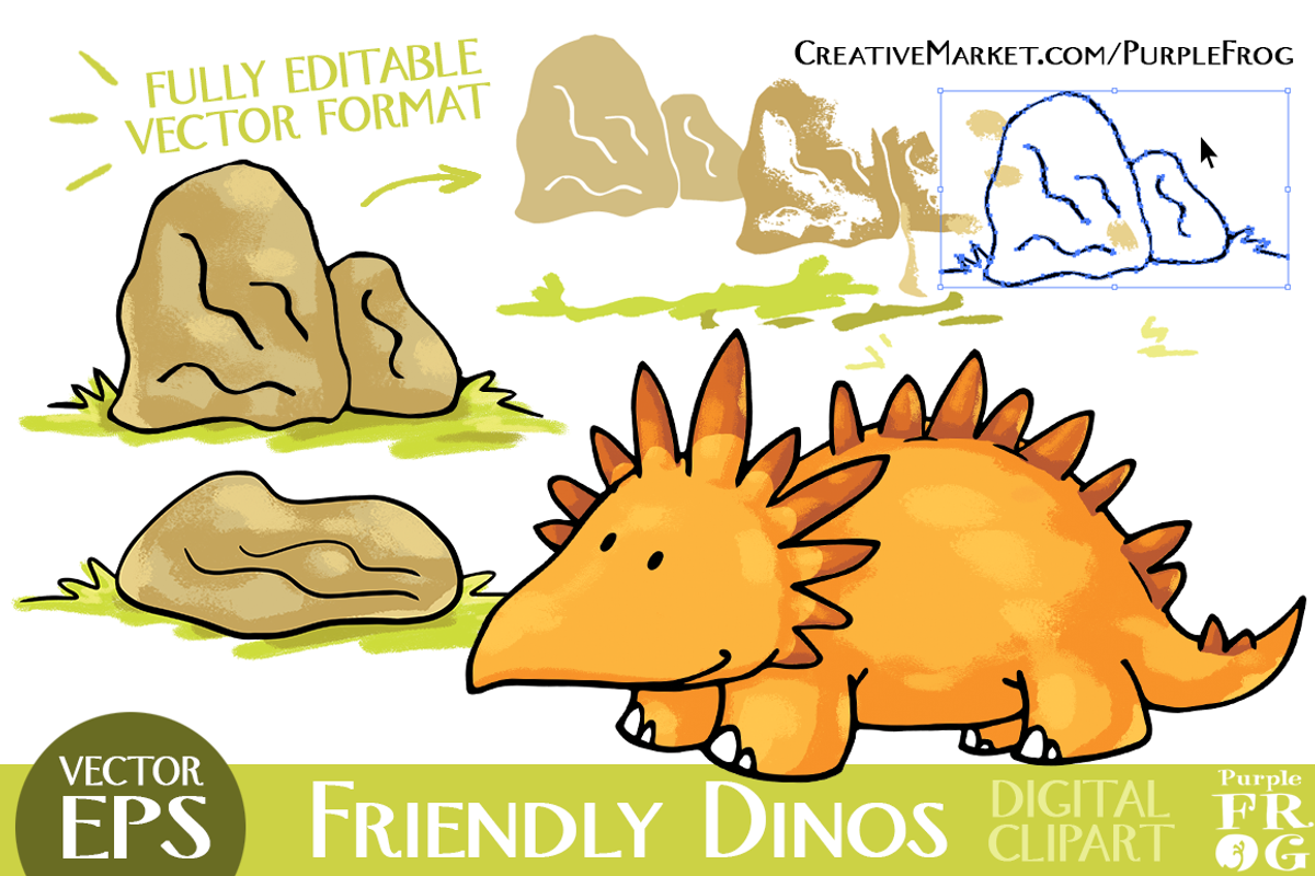 VECTOR - FRIENDLY DINOS - Clipart, an Animal Illustration by Purple Frog (Photo 2 of 5)
