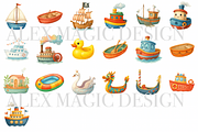 Boat Clipart Set, a Decorative Illustration by Pati Charm Studio (Thumbnail 2 of 8)