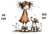 Whimsical Floral Girl and Puppy, an Animal Illustration by GiraffeCreative (Thumbnail 6 of 20)