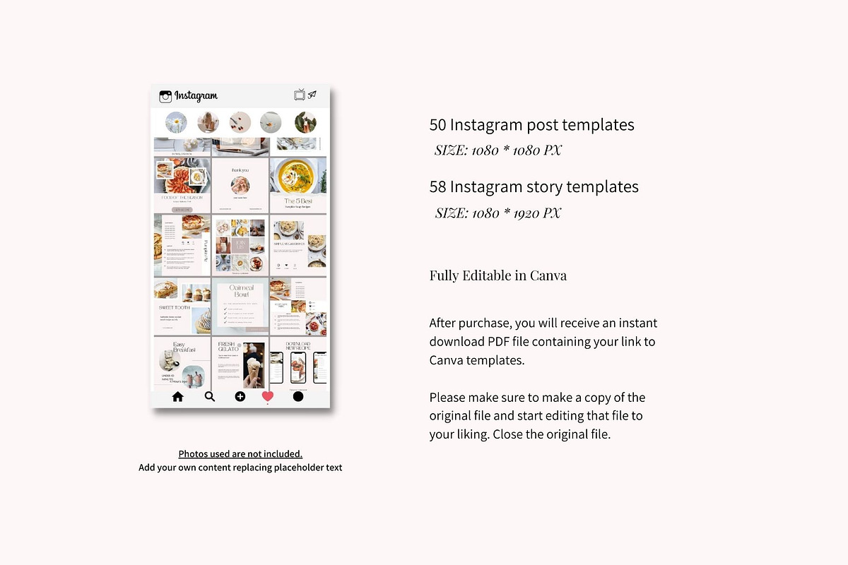 Food Instagram Templates Canva, a Social Media Template by Deepa Template Studio (Photo 3 of 12)