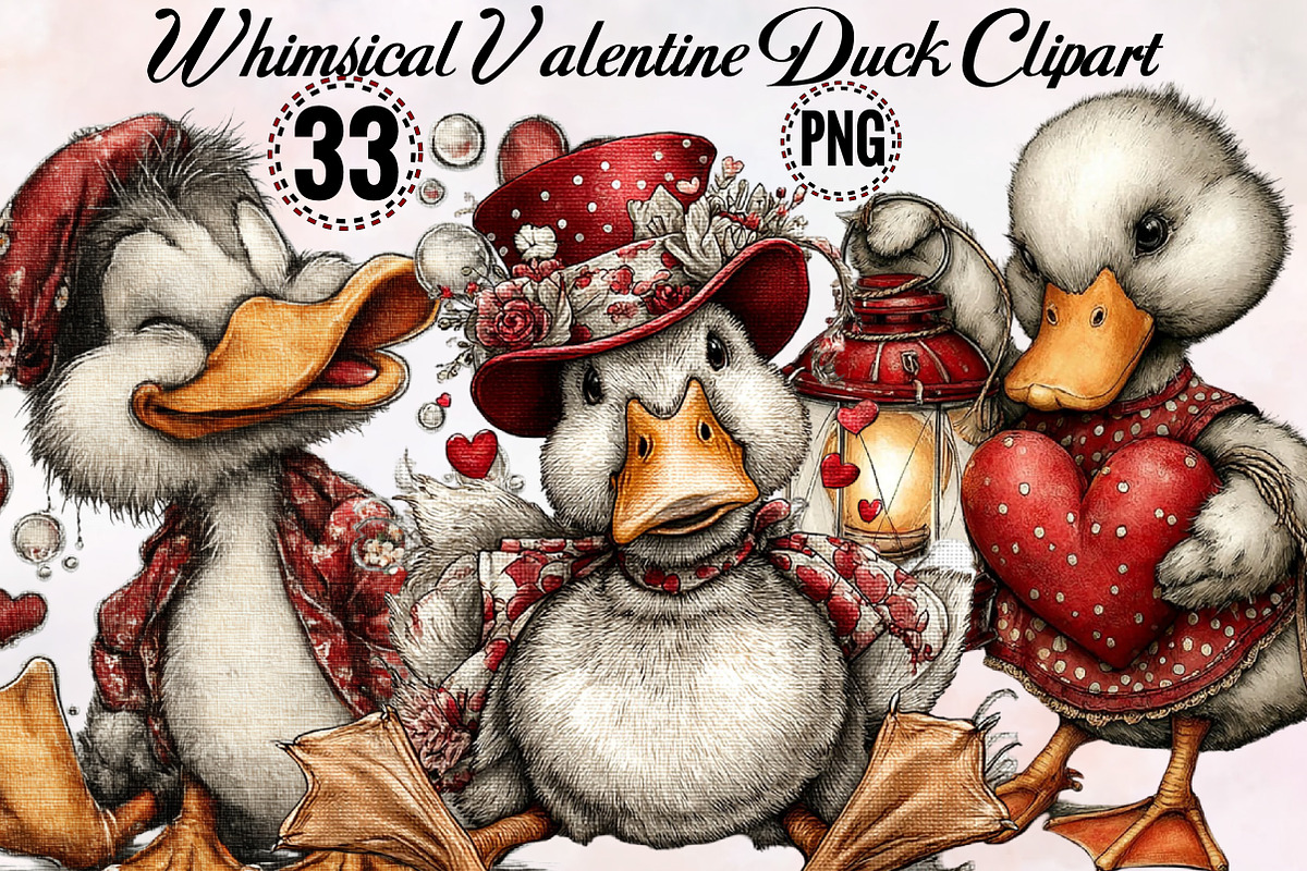 Whimsical Valentine Duck Clipart Bun, an Illustration by SVGArt (Photo 1 of 8)