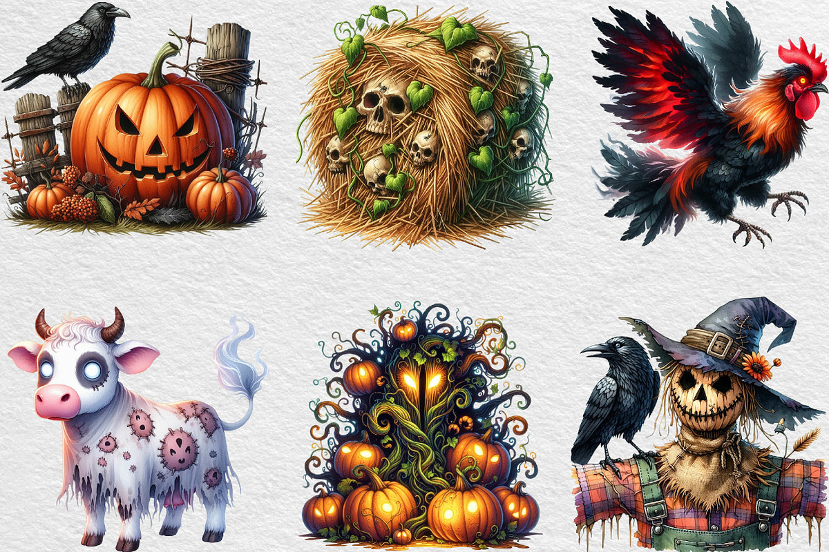 Creepy Halloween Farm Clipart Png, an Illustration by Black Bird Studio (Photo 2 of 6)