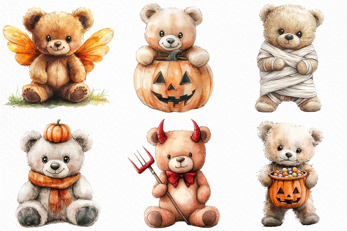 Halloween Teddy Bear Clipart Bundle, an Illustration by Craft Nest (Photo 4 of 6)