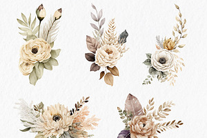 Beige Flowers Watercolor Clipart PNG