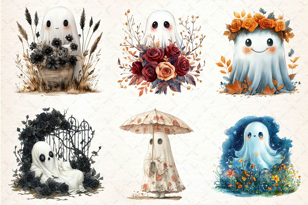 Halloween Floral Ghost Clipart, an Illustration by Dream Creation (Photo 3 of 7)