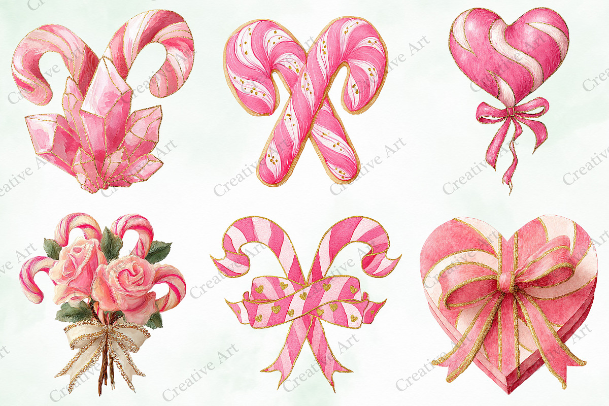 Watercolor Pink Valentines Clipart, an Illustration by Creative Art (Photo 6 of 11)