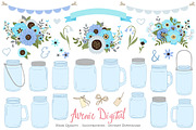 Blue and Gray Mason Jar Clipart, an Illustration by Avenie Digital (Thumbnail 1 of 2)