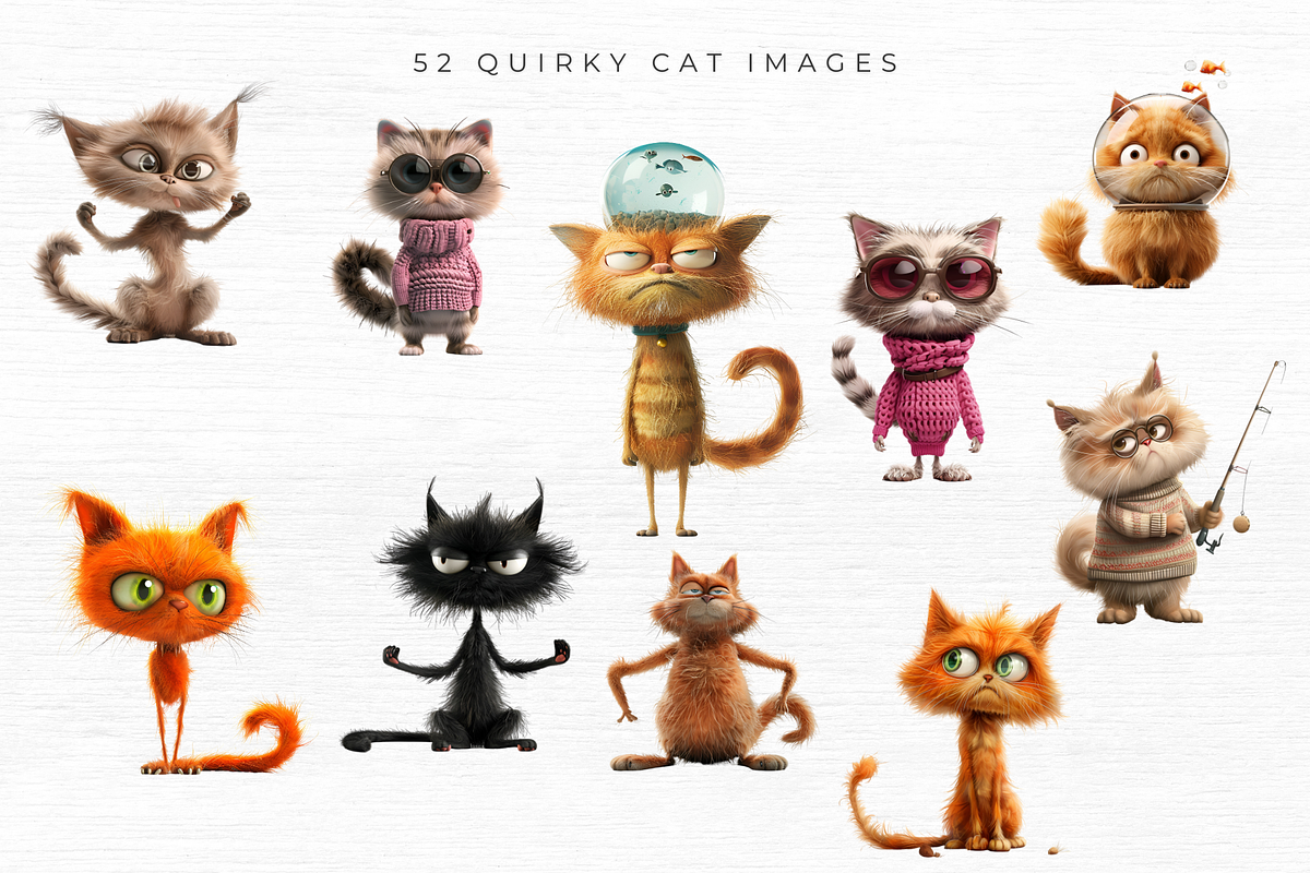 Quirky Cat Clipart, Vol 1, 52 PNG, an Animal Illustration by EllyandLima (Photo 6 of 8)