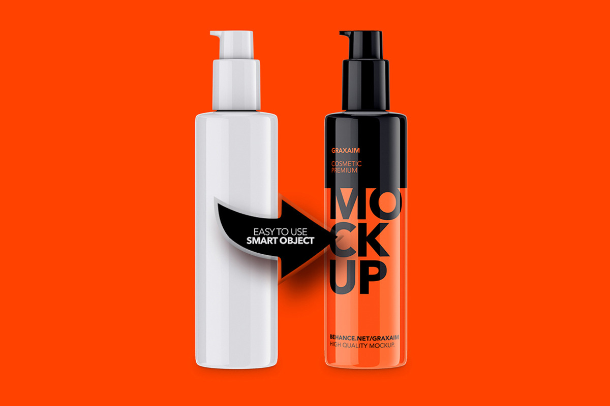 Plastic Cosmetic Pump Bottle, a Packaging Mockup by Graxaim Mock-up (Photo 4 of 5)