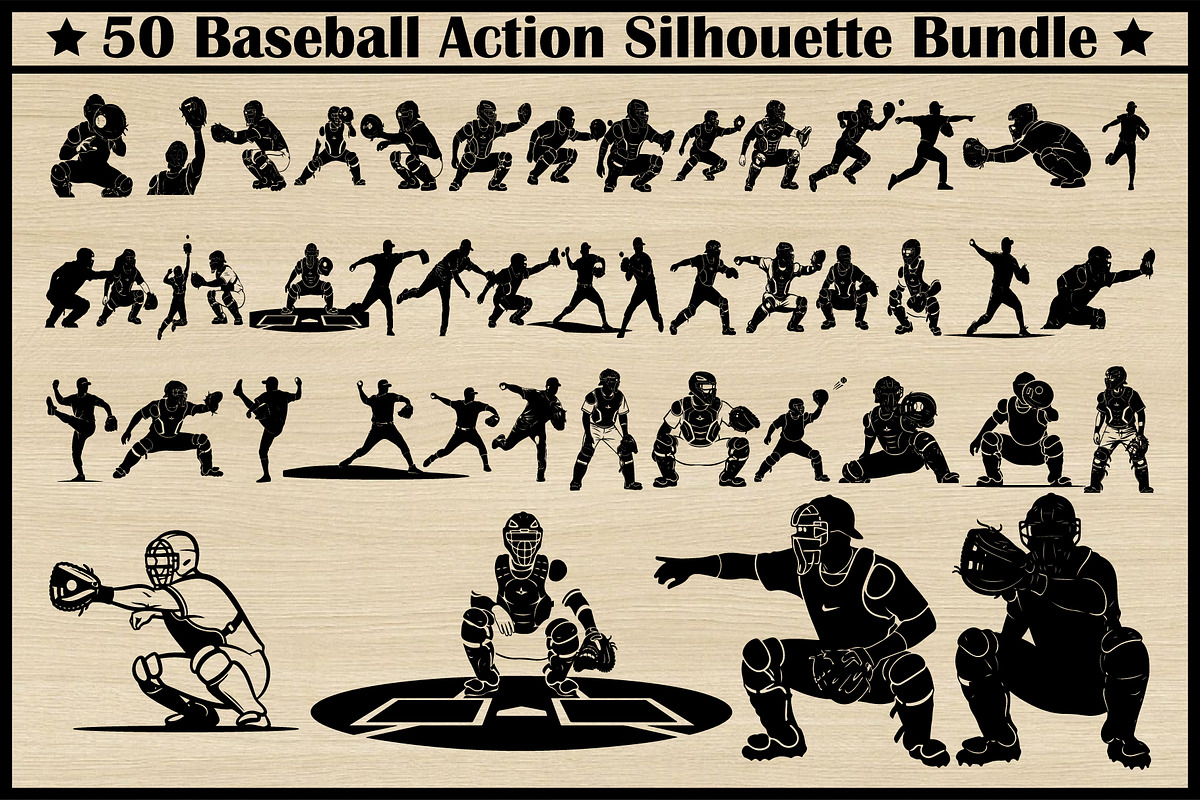 50 Baseball Silhouette Clipart Set, an Illustration by jahid234 (Photo 1 of 4)