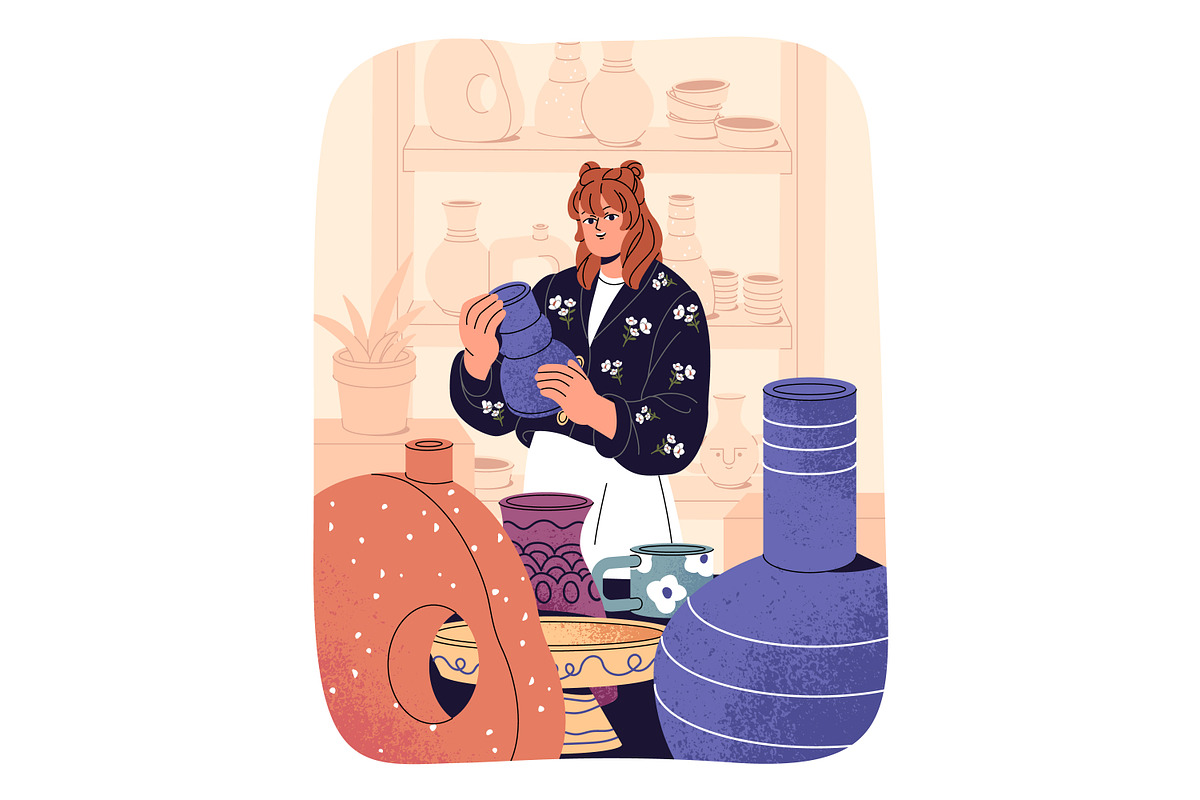 People do ceramics. Pottery workshop, a Person Illustration by PaperTrident (Photo 4 of 11)