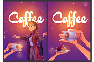 Coffee Cartoon Ad Posters, Woman