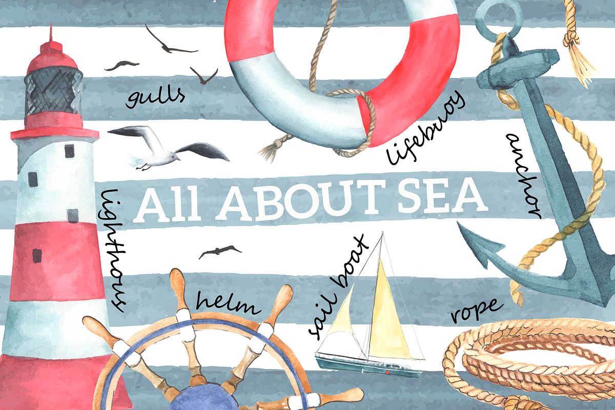 Nautical elements. Watercolor, an Object Graphic by Olga Bonitas (Photo 1 of 4)
