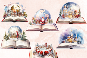 Watercolor Christmas Books Clipart