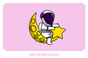 Cute Astronaut Holding Star On Moon