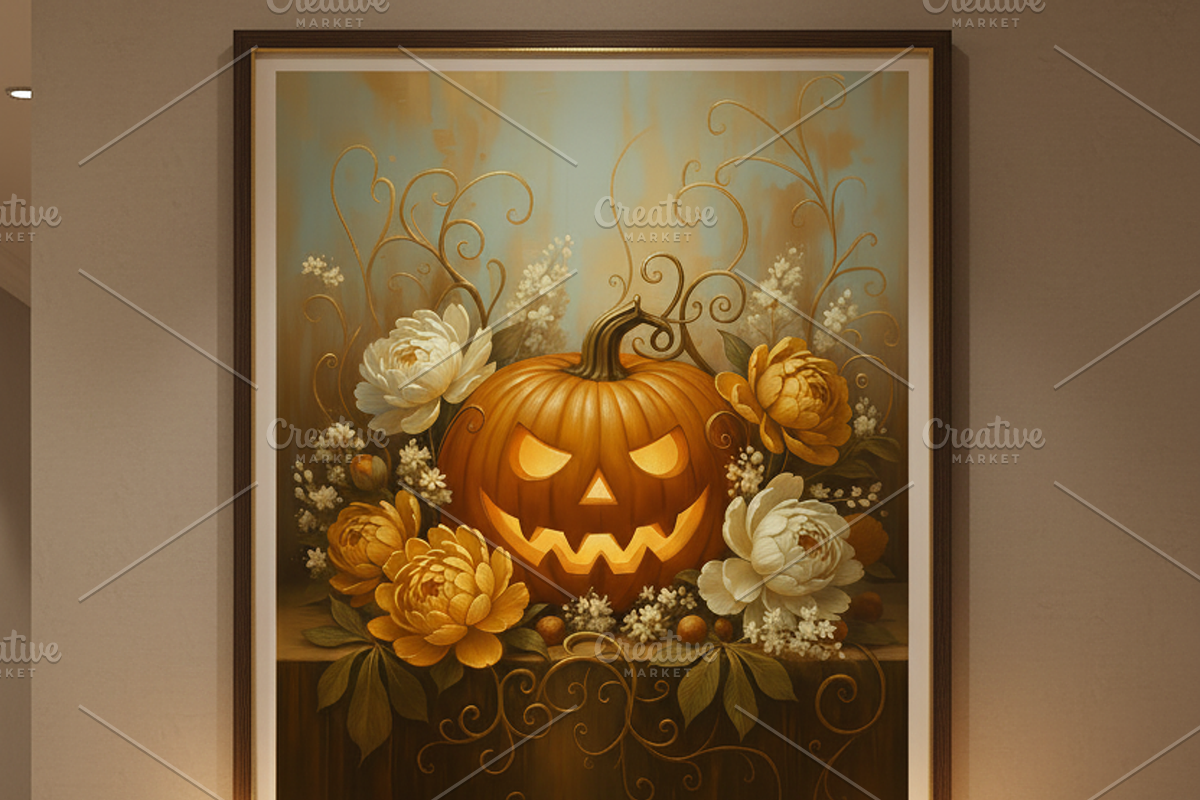 Elegant Gold Floral Halloween Print, a Background Graphic by Floraphoria (Photo 7 of 7)
