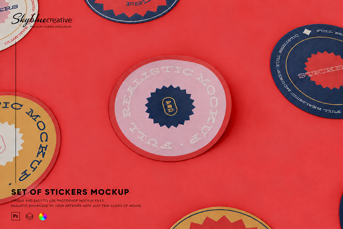 Set of Stickers Mockup, a Packaging Mockup by skybluecreative (Photo 1 of 2)