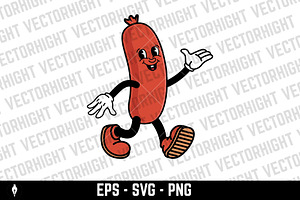 Cheerful cartoon sausage character, a Food Illustration by Vectorhight