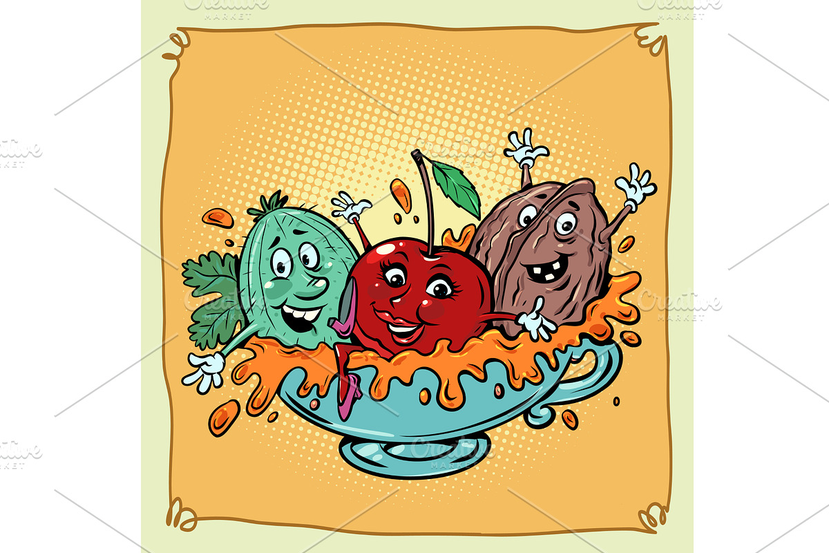 Vitamins and healthy berries, nuts, a Food Illustration by rogistok