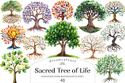 Sacred Tree of Life Clipart Bundle, an Illustration by DreamCafeArt (Thumbnail 1 of 6)