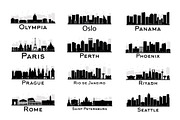 60 City Skyline Silhouettes Set, an Illustration by Booblgum (Thumbnail 5 of 10)