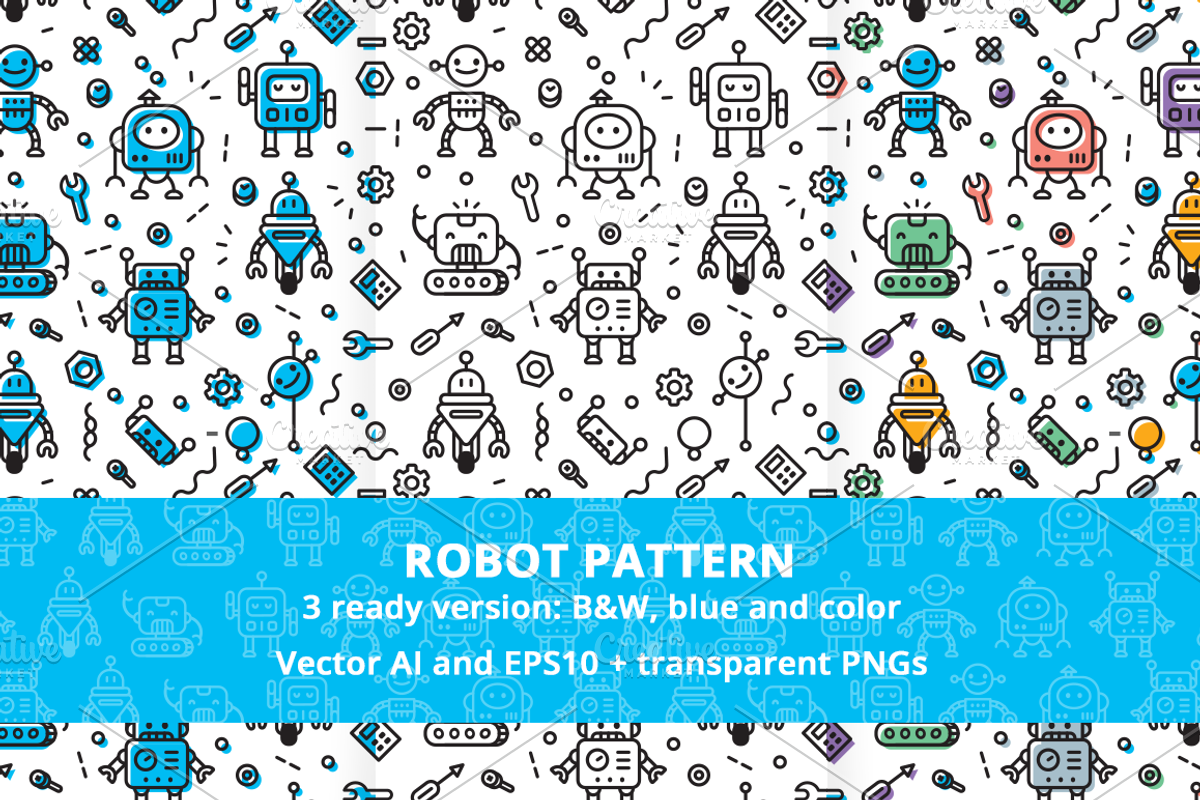 Robot Funny Pattern 3 ready version, a Pattern Graphic by Manudesign