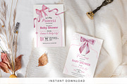 Pink Bow Baby Shower Invitation Temp, an Invitation Template by Snapybiz (Thumbnail 1 of 9)