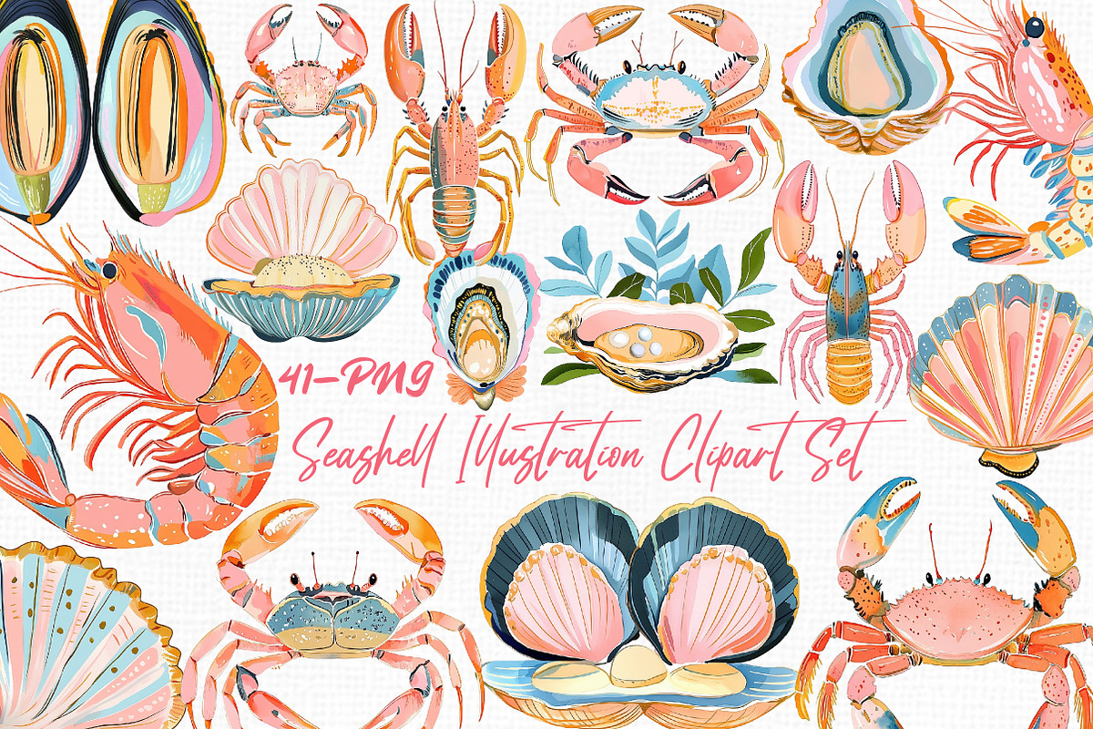 Seashell Illustration Clipart Set, an Illustration by Libby Wishes (Photo 1 of 8)