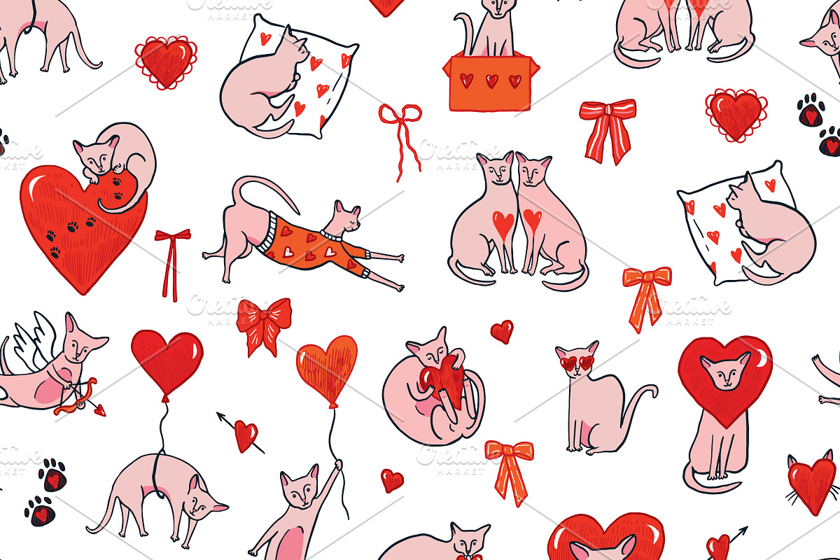 Valentine's Day Sphinx Hairless Cats, an Animal Illustration by GooseFrol (Photo 7 of 12)