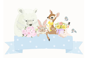 Cute Animals holding Flowers sitting, an Animal Illustration by Maria Starus