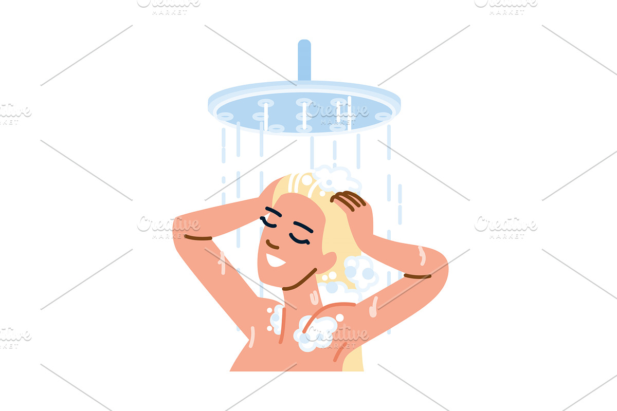 Woman washing hair with shampoo in, an Object Illustration by pikepicture