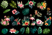Tropical flowers clipart & Flamingo., a Decorative Illustration by ElenazlataArt (Thumbnail 3 of 5)