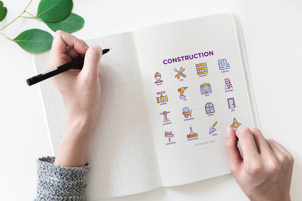 Construction | 16 Thin Line Icons, an Outline Icon by Alex Blogoodf (Photo 4 of 11)