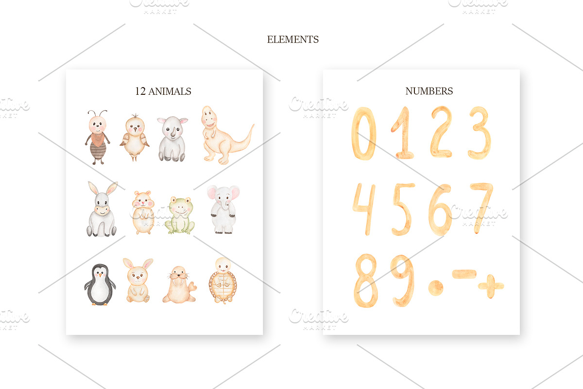 Watercolor Animal Numbers Set, an Animal Illustration by MayaNavits (Photo 2 of 8)