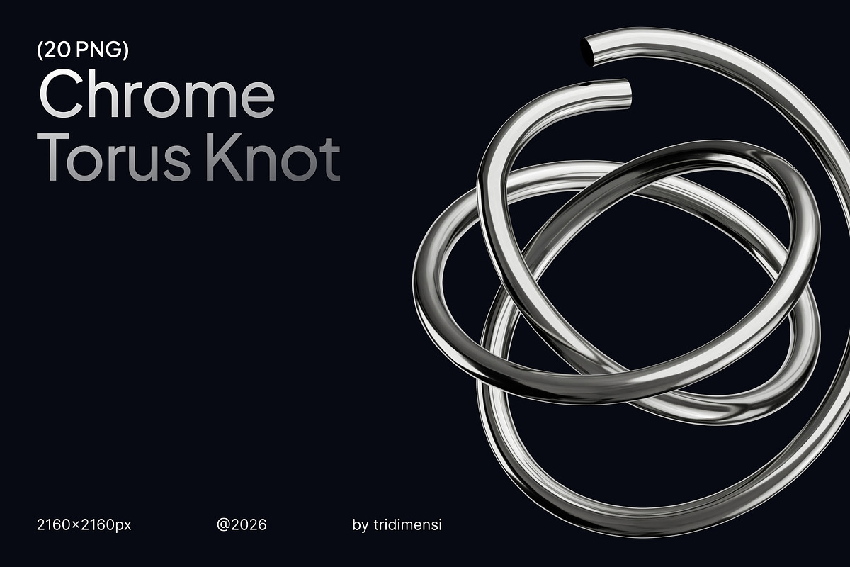 Torus Knot Chrome 3D Icon Set, an Object 3D Model by Eklip Studio (Photo 1 of 6)