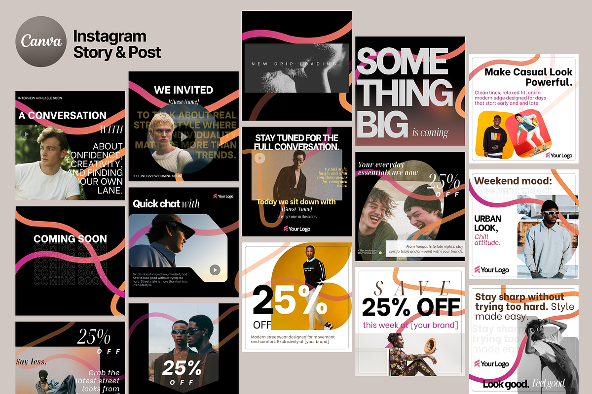 Men’s Urban Fashion Instagram Canva, a Social Media Template by BeadyLab (Photo 1 of 4)