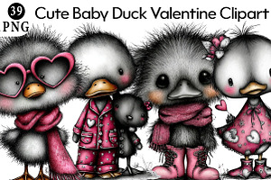 Cute Baby Duck Valentine Clipart, an Illustration by Daily.Designs