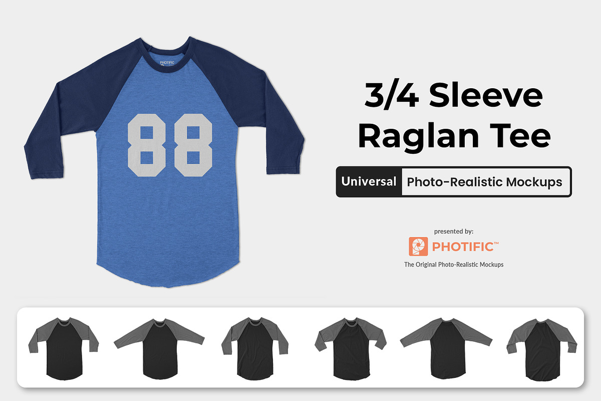 3/4 Sleeve Raglan Shirt Mockups, a Shirt Mockup by Photific (Photo 1 of 6)