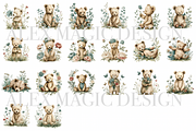 Floral Teddy Bears Clipart, a Decorative Illustration by Pati Charm Studio (Thumbnail 2 of 8)