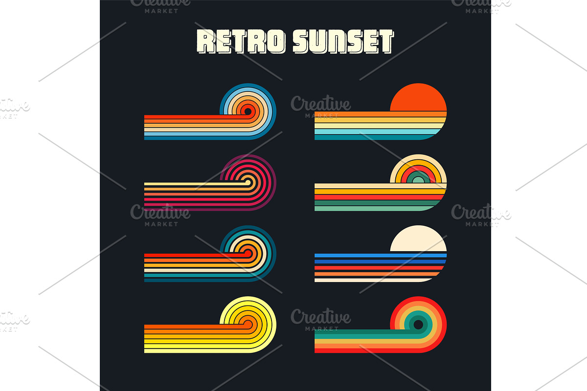 Vintage sunset collection. Various, an Object Illustration by 32pixels