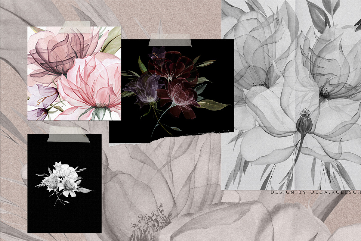 X-Ray Flowers Watercolor, an Object Illustration by Olga Koelsch (Photo 6 of 13)