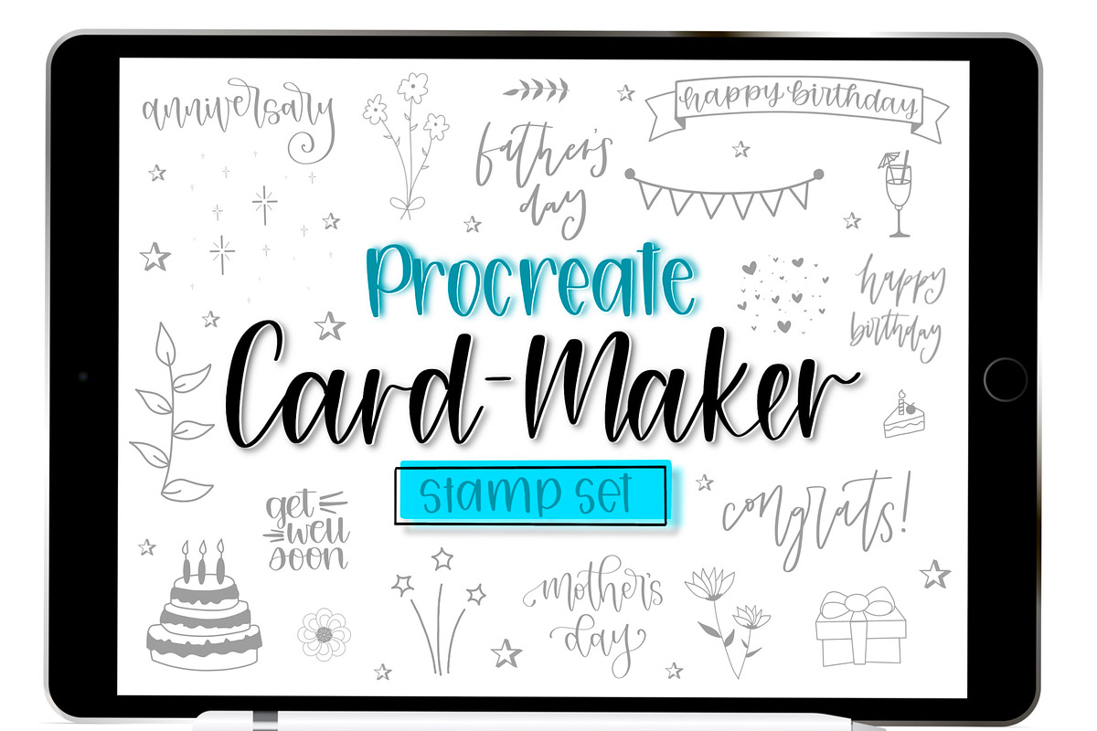 Procreate Card Maker Stamp Set, a Brush Add-On by Blue Strawberry Studio (Photo 1 of 4)