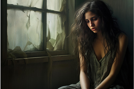Contemplative woman by a tattered, a Texture Illustration by Ylivdesign