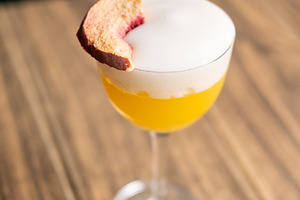 Served cocktail bright beverage frothy glass mix, a Food & Drink Photo by Photo Drive Studio