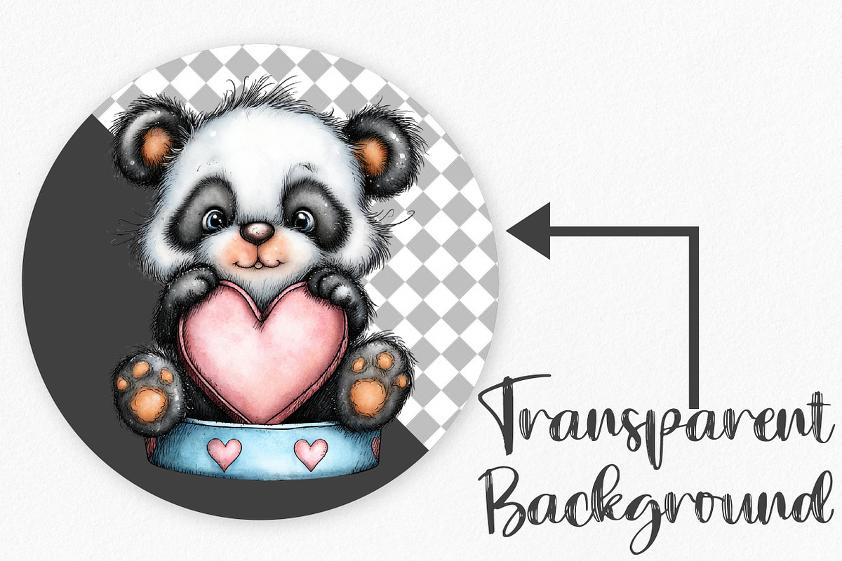 Watercolor Valentine Panda Clipart, an Illustration by Canvas Craft (Photo 2 of 6)