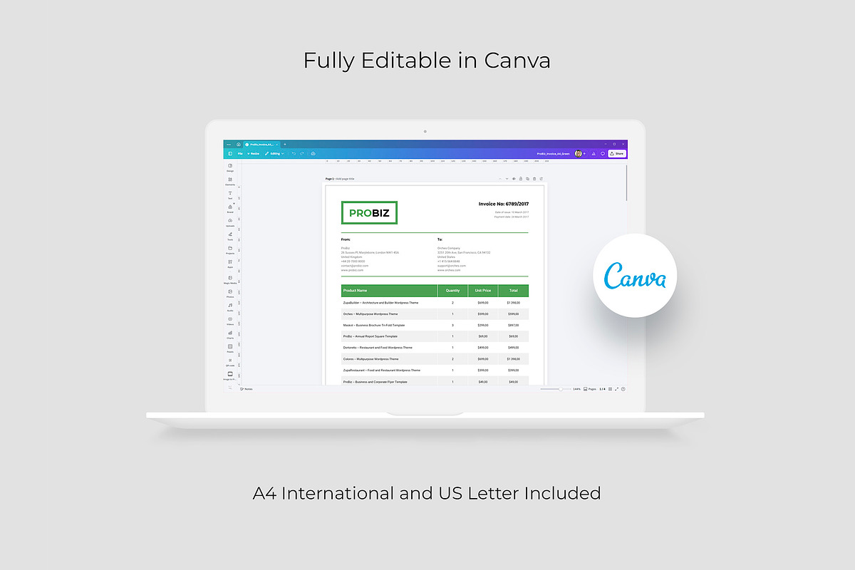 Invoice Business Template ProBiz, a Stationery Template by artbart (Photo 6 of 8)