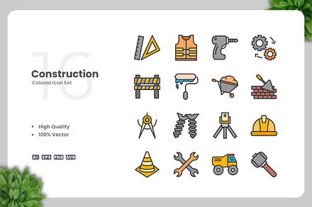 Construction Colored Icons, an Icon by Upnowgraphic